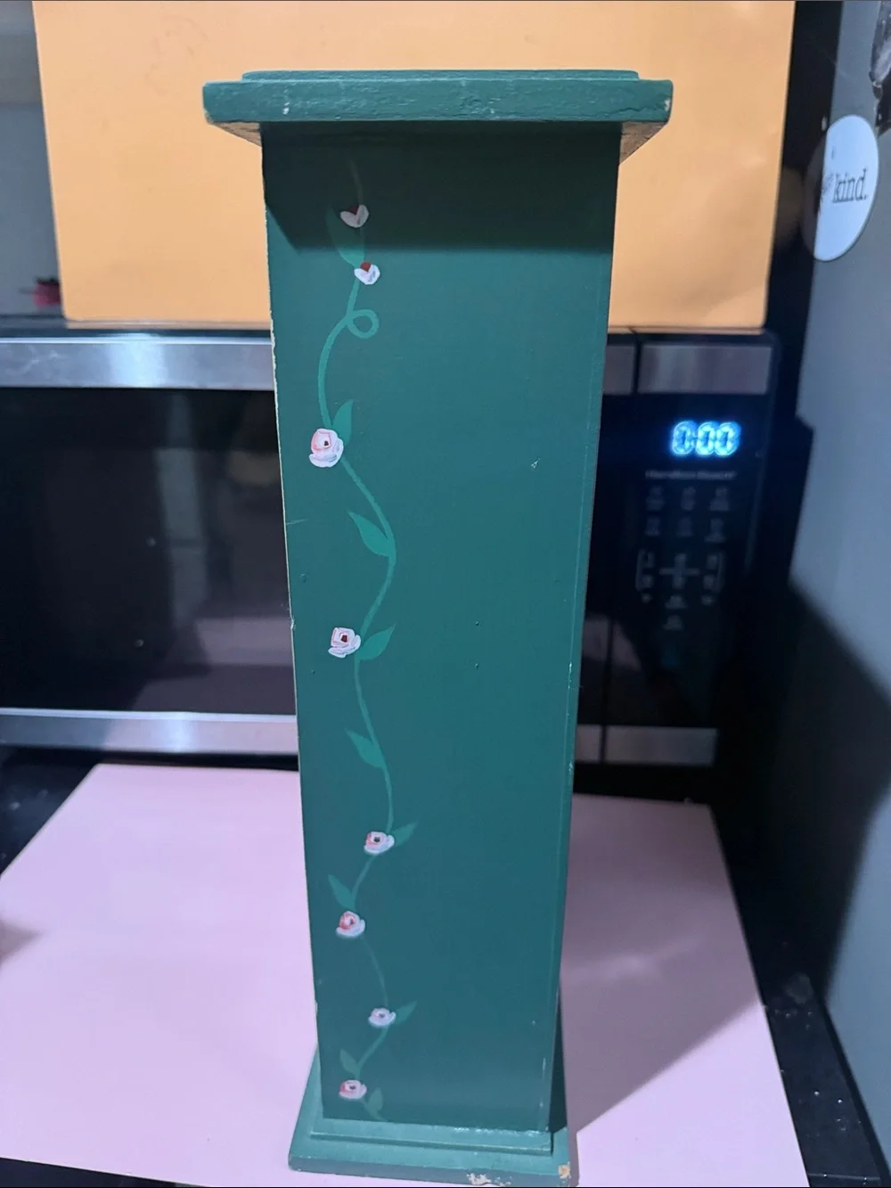 Hand-Painted Green and Cream Floral Six-Drawer Organizer - 15”x9” - drawers 4”x
